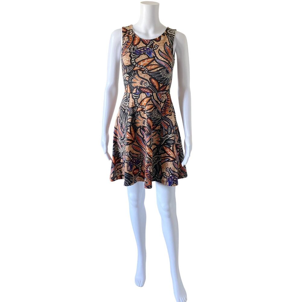 H&M Fit & Flare Mini Dress Womens Size XS Sleeveless Tropical Keyhole Back